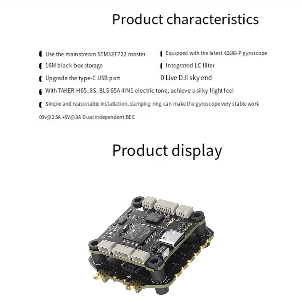 Fpv Drone Flight Controller - A40I F722 BLS 65A V2 STACK