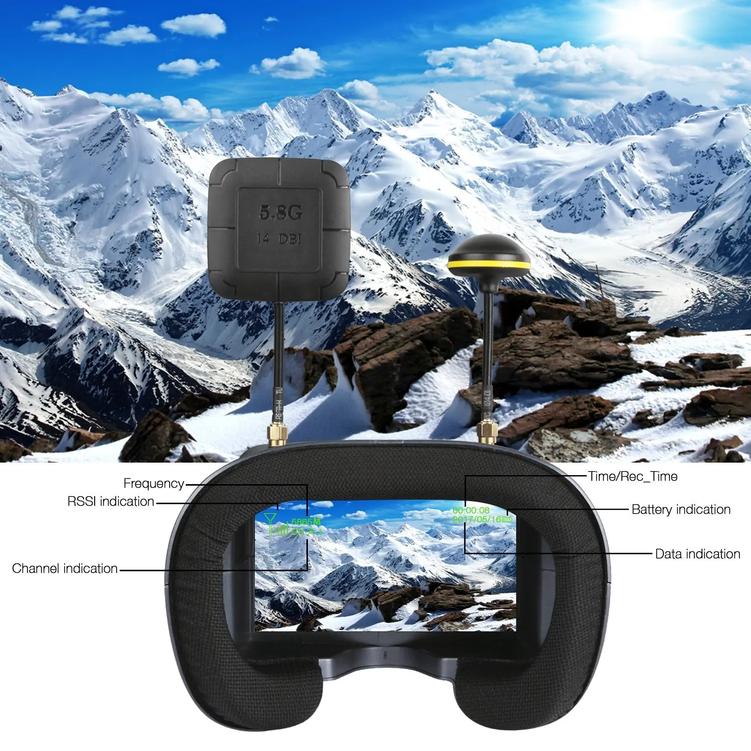 5.8G 40CH 4.3 นิ้ว 800*480 ชุด - Fpv Drone Goggles บทวิจารณ์และราคา